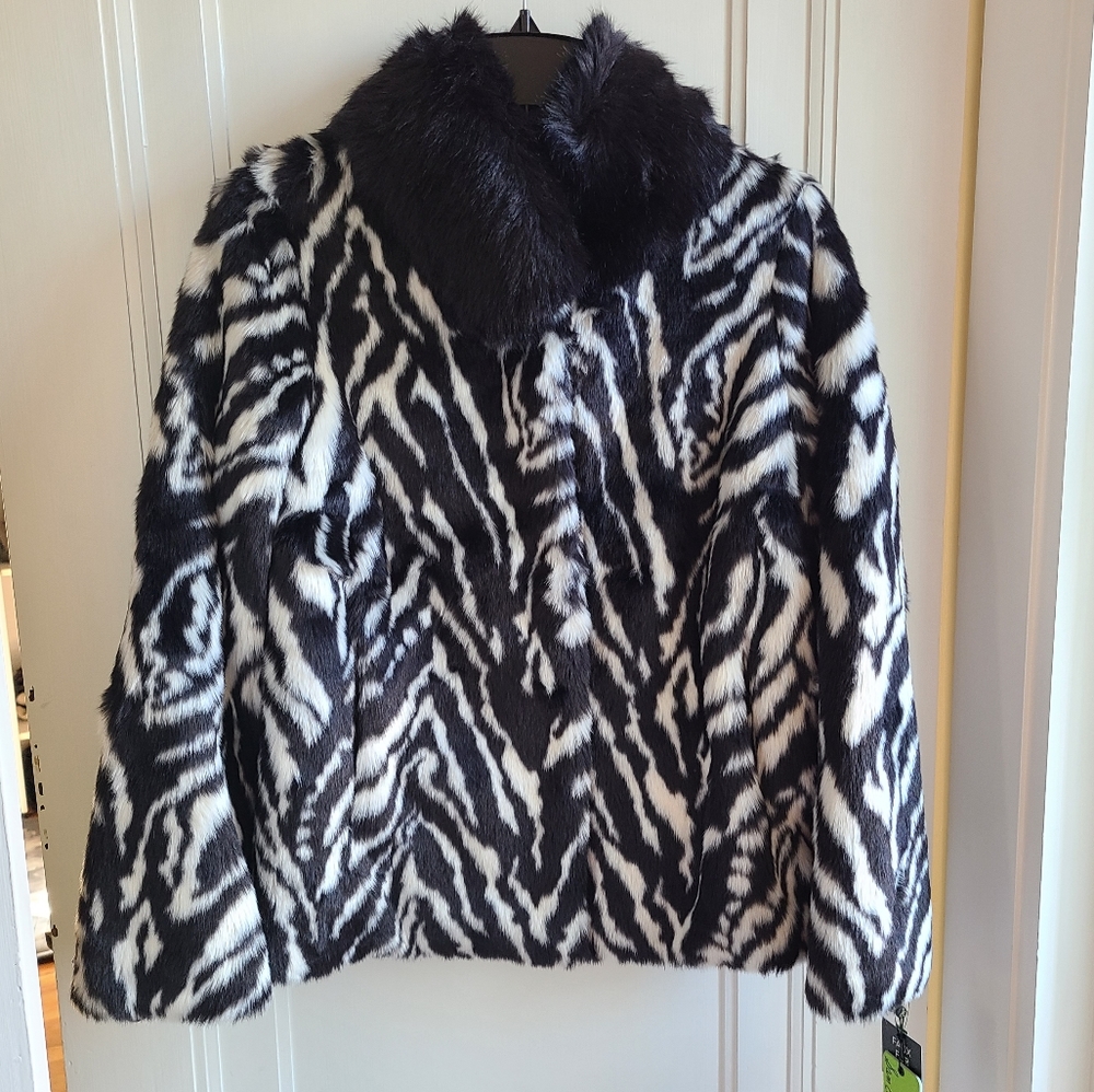 Sam Edelman Zebra Stripe Faux Fur Jacket - Picture 11 of 15